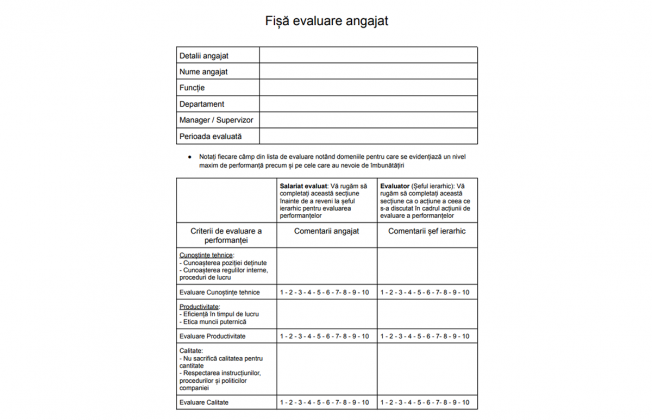 Evaluarea Angajatilor - Model Fisa De Evaluare Angajat 2021