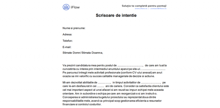 Scrisoare de intenție - Model și informații - Descarcă modelul gratuit