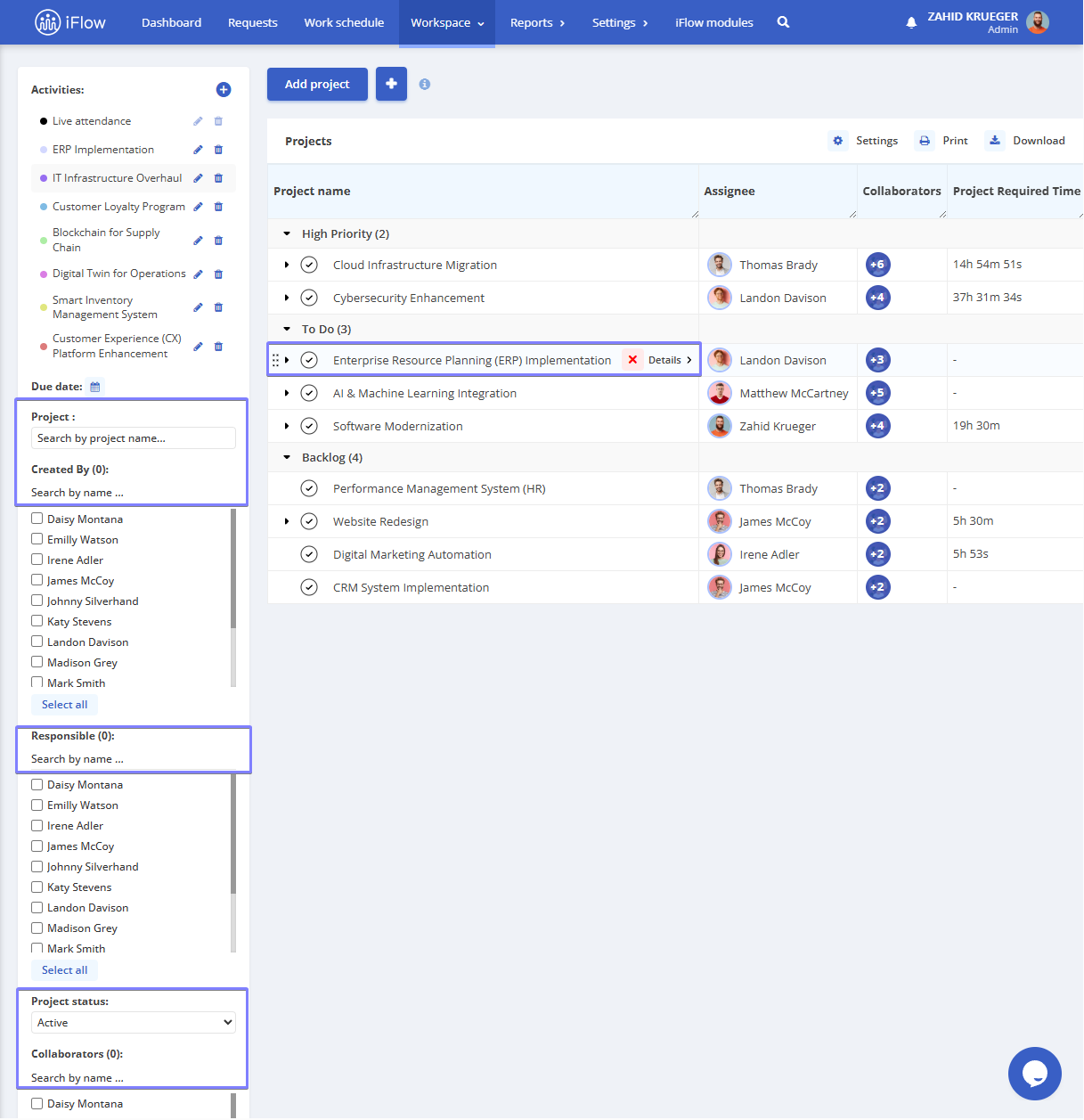image illustrating how to edit, complete, or delete a project in hr iflow app