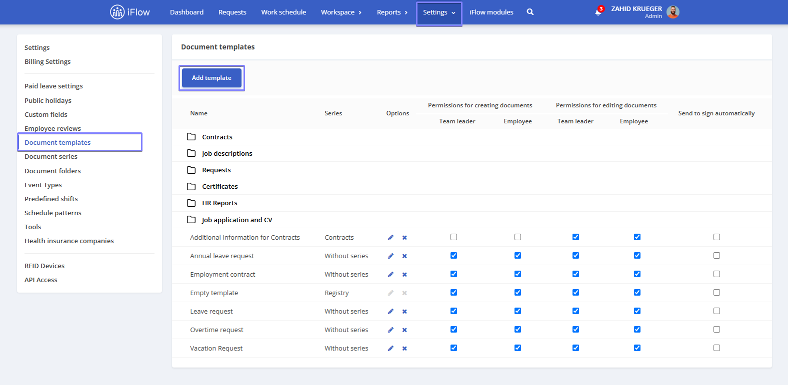 Picture illustrating how to create a document template in iFlow - step 1