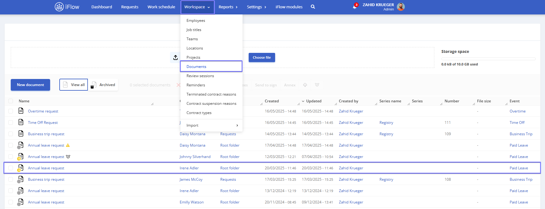 Image from the iFlow app illustrating how to add custom fields to a template - step 1