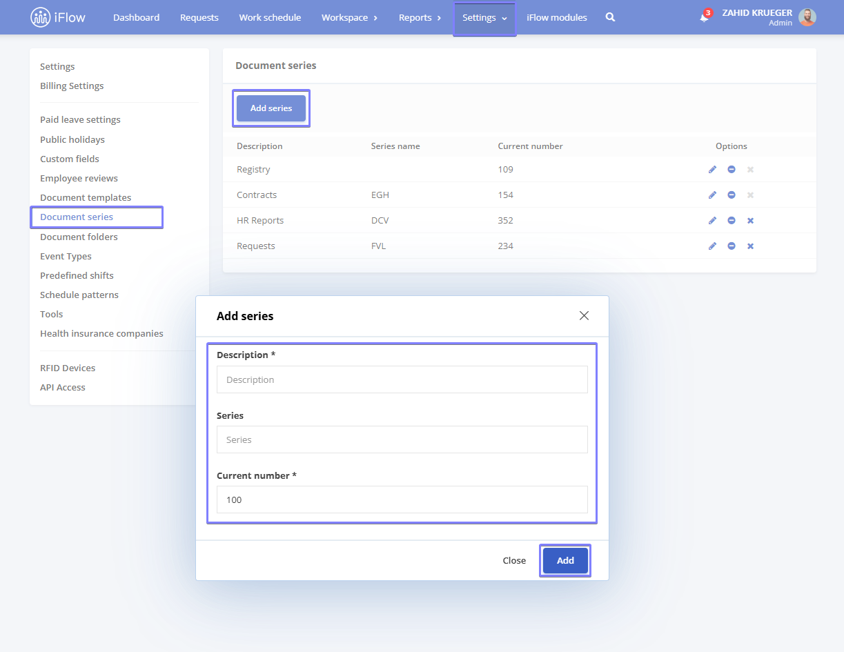 Image from the iFlow app illustrating how to create a document series