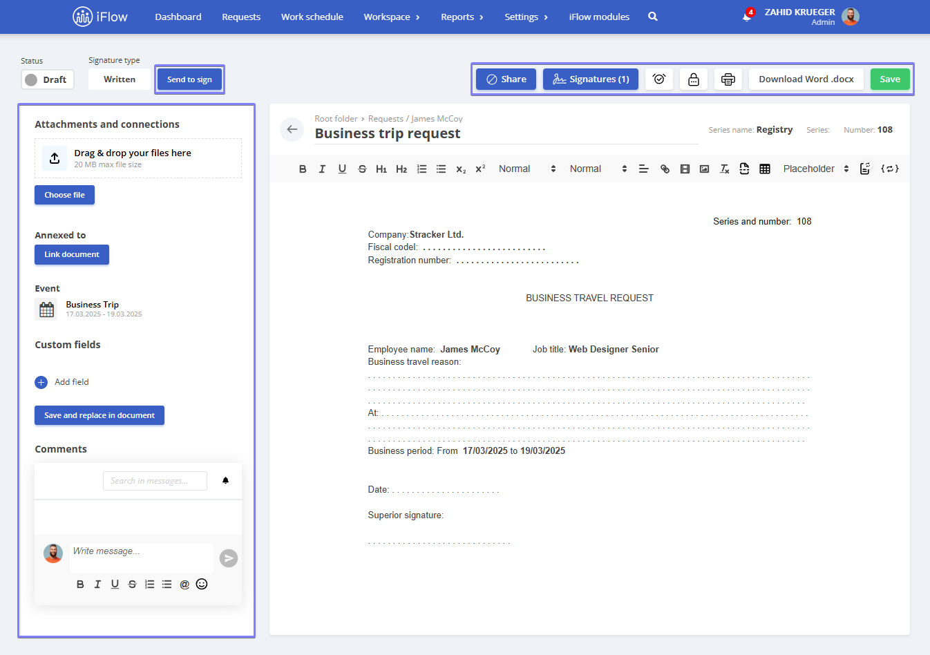 Picture illustrating how to manually send a document for signing