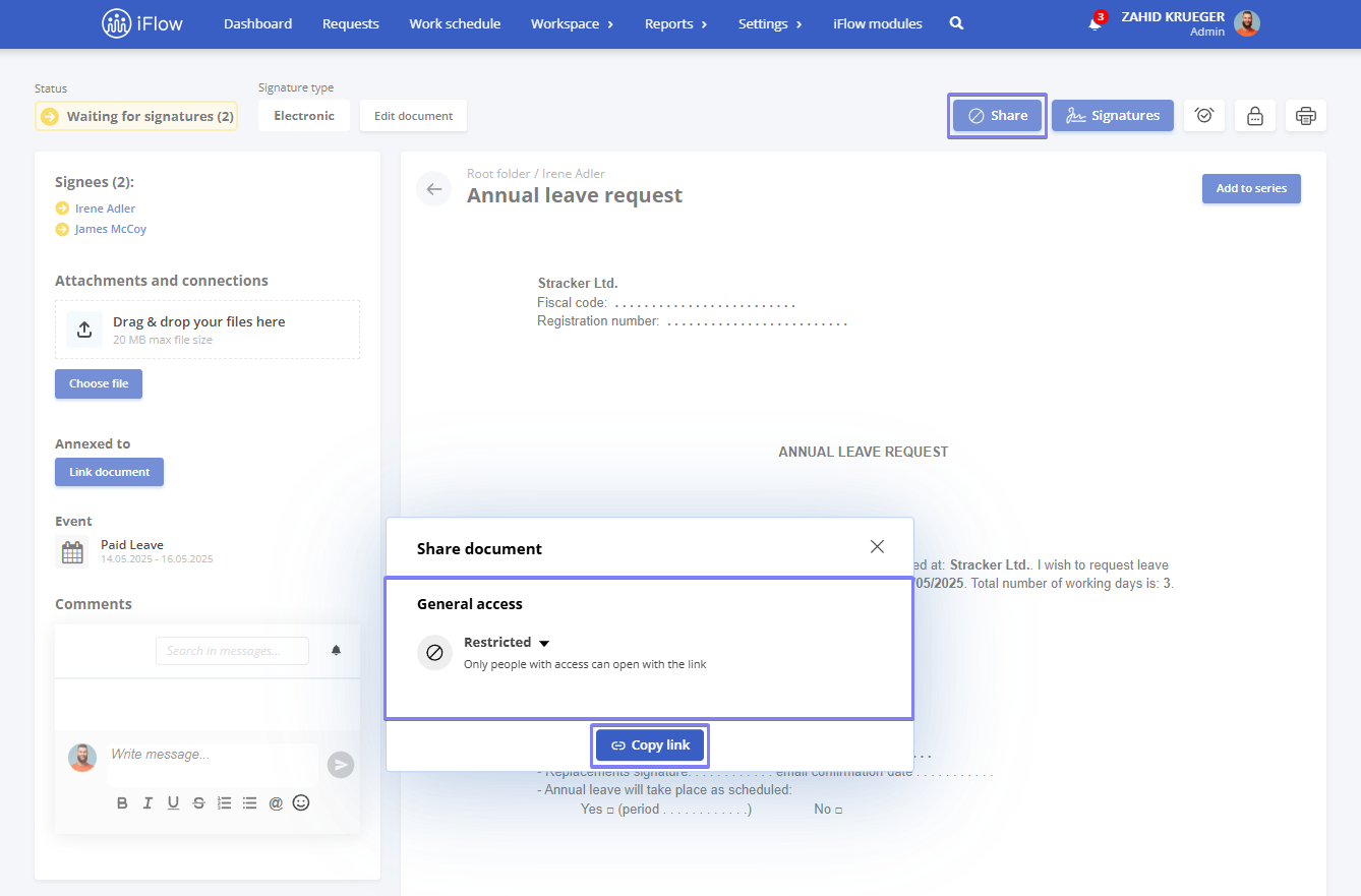 Image from the iFlow app illustrating how to share a document