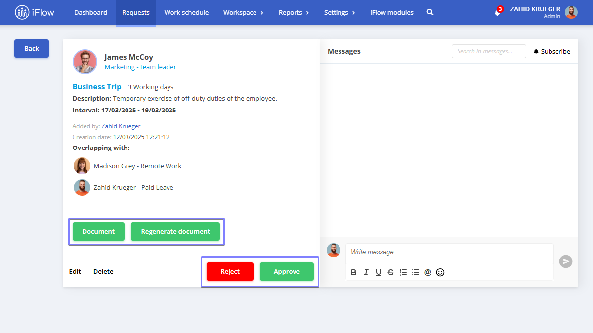 Image from the iFlow app illustrating how to view event document