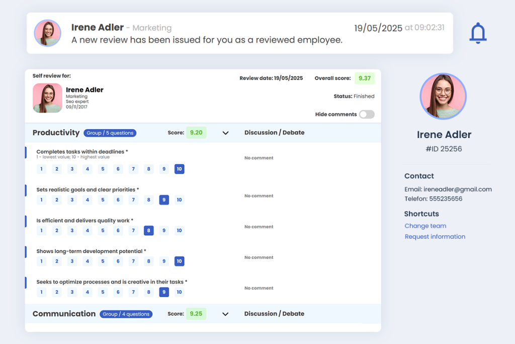 image illustrating the interface of iflow and how self evaluation looks in iflow