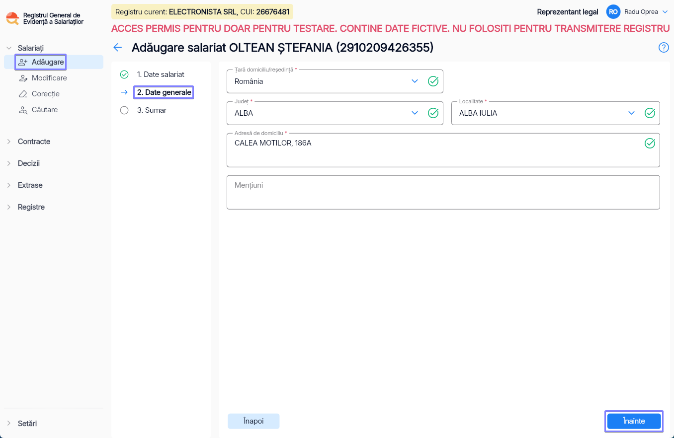 Imagine ilustrativă pași pentru adăugarea unui salariat - Pasul 2