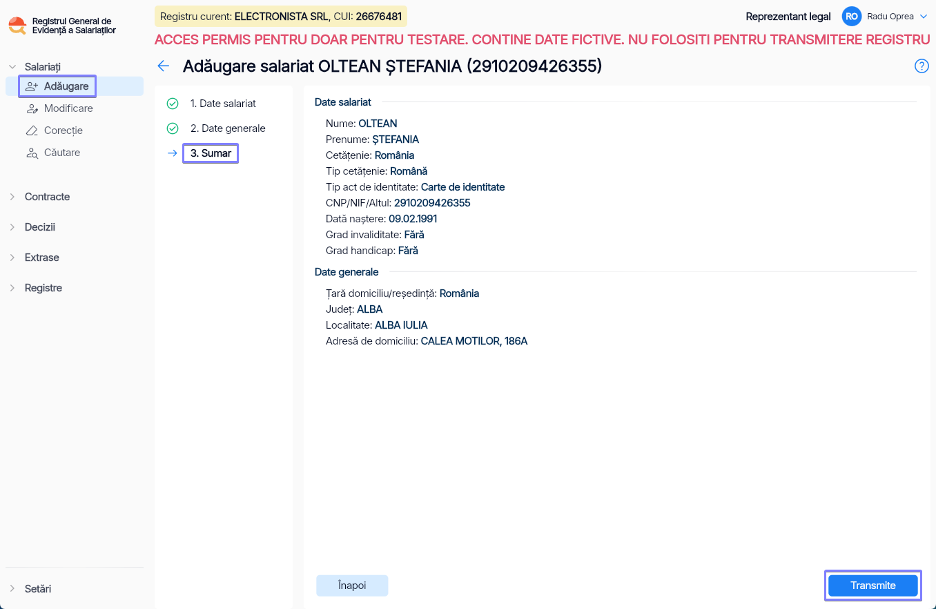 Imagine ilustrativă pași pentru adăugarea unui salariat - Pasul 3