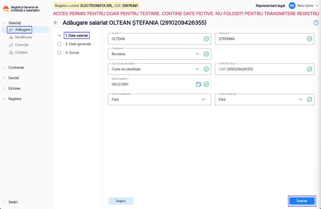Imagine ilustrativă pași pentru adăugarea unui salariat - Pasul 1