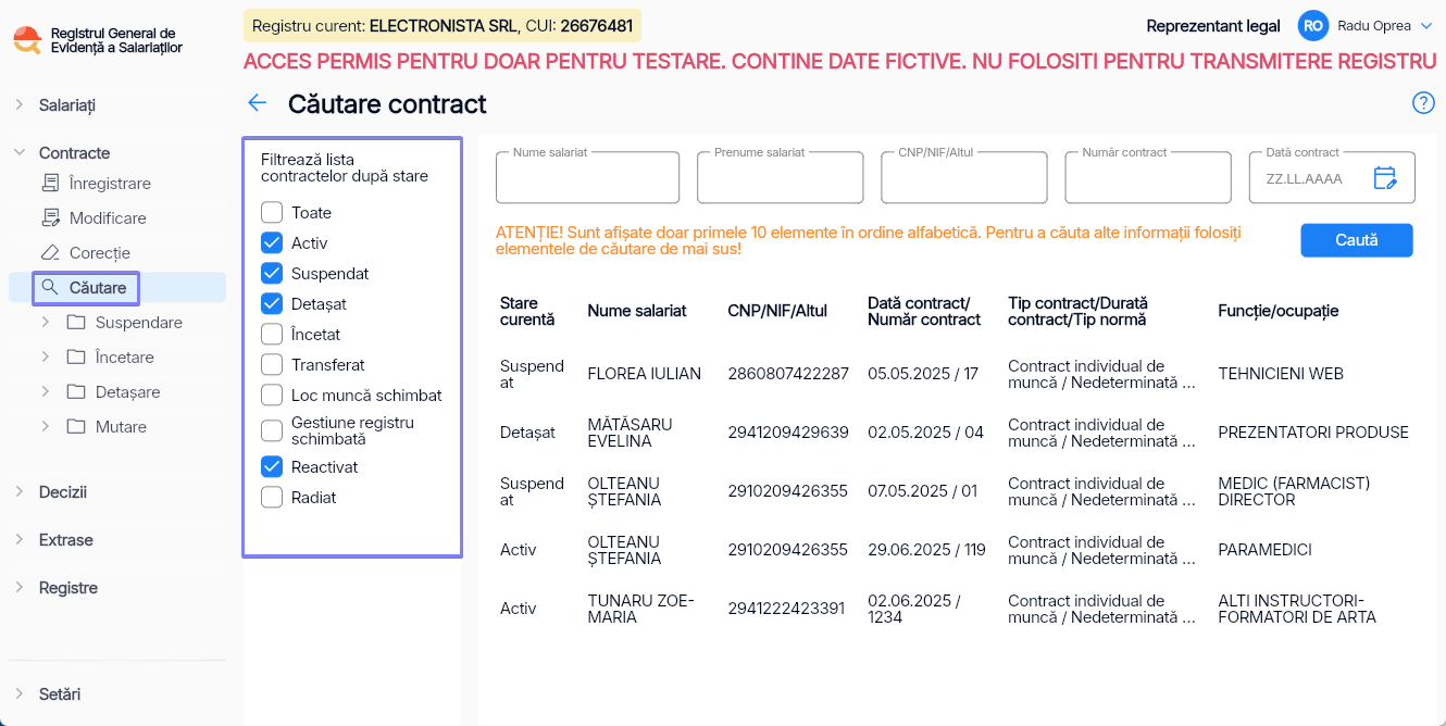 Imagine care ilustrează pașii pentru căutarea unui contract în Reges Online