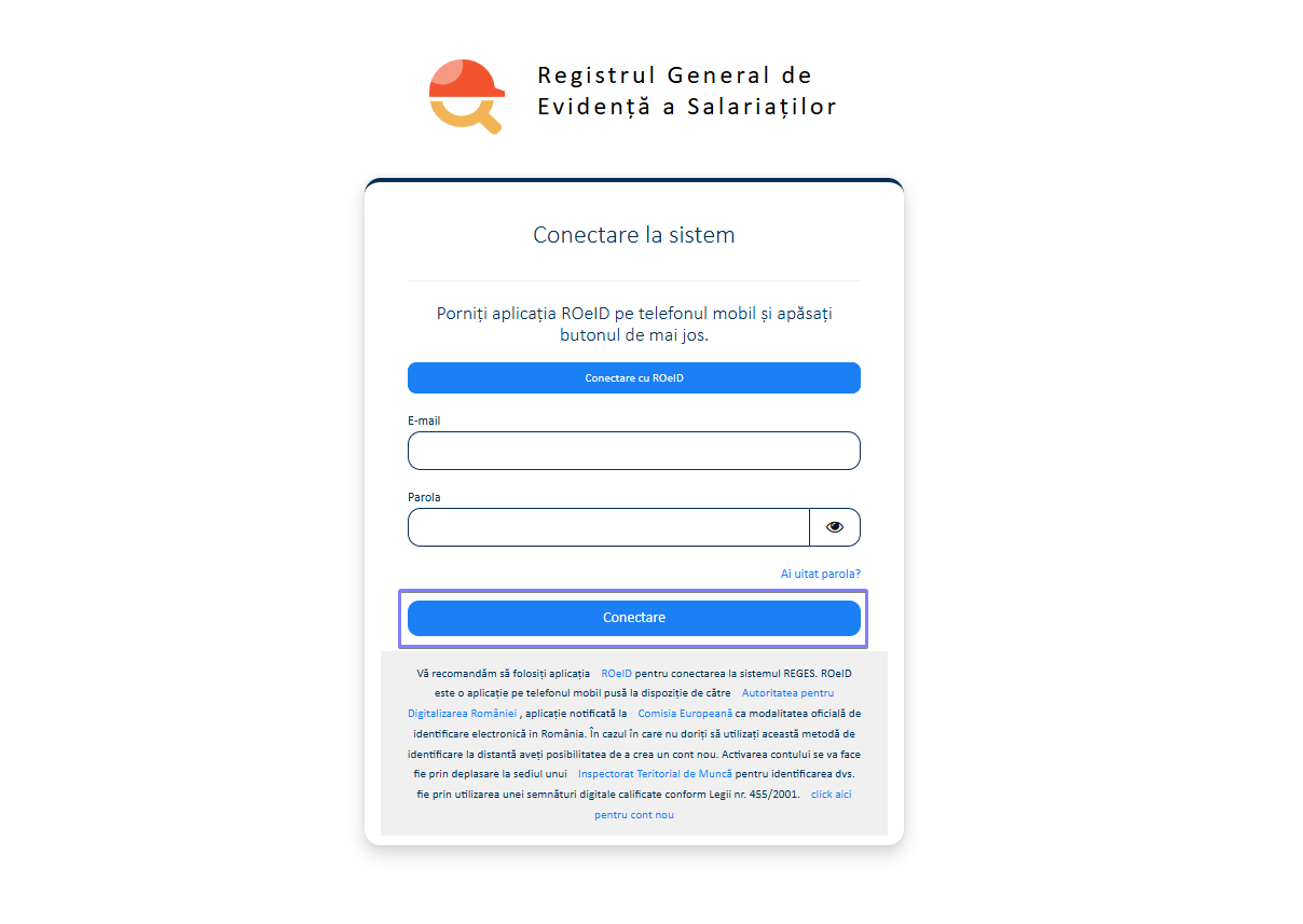 Conectarea la Registrul general de evidență a salariaților