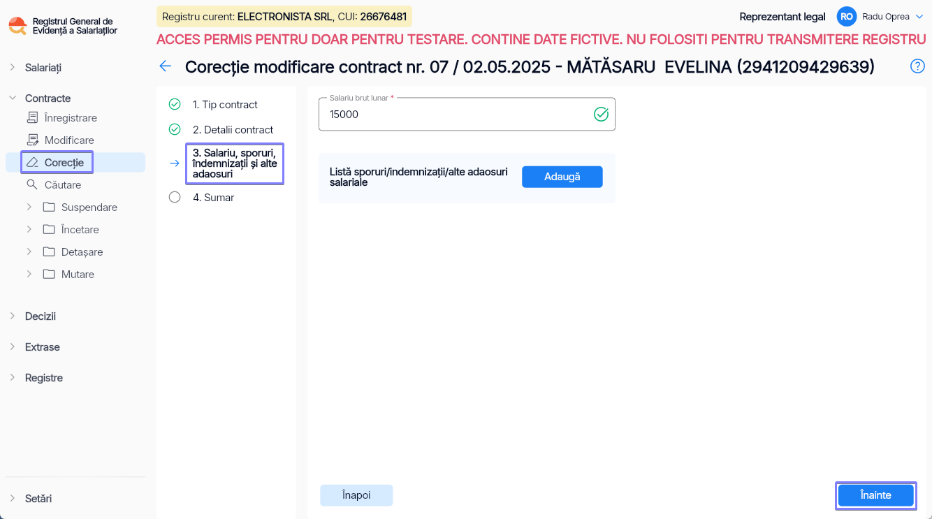Imagine ilustrativă pași pentru corecția contractului unui salariat în Reges Online - Pasul 3
