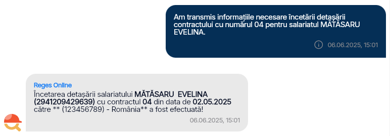 Imagine ilustrativă pași pentru încetarea detașării unui contract în Reges Online - Pasul 3