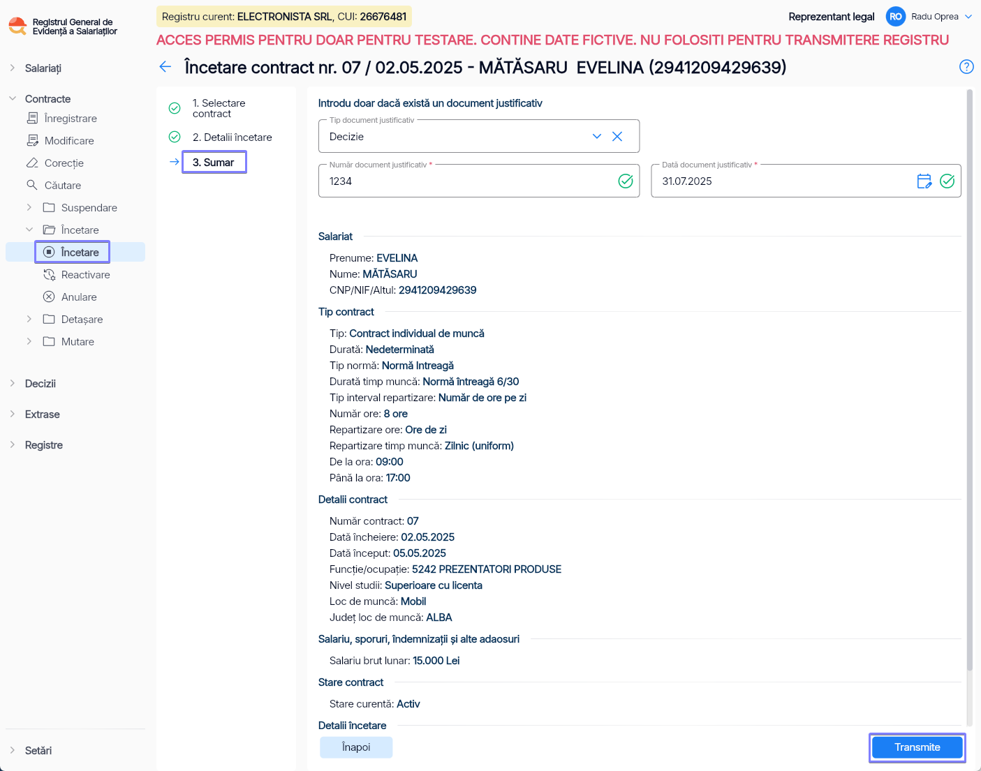 Imagine ilustrativă pași pentru încetarea suspendării contractului unui salariat în Reges Online - Pasul 3