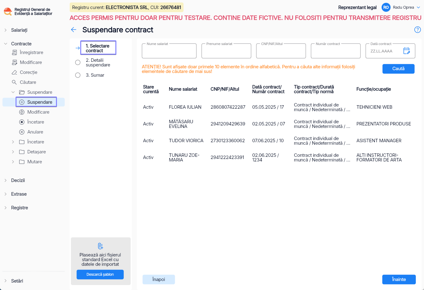 Imagine ilustrativă pași pentru suspendarea contractului unui salariat în Reges Online - Pasul 1