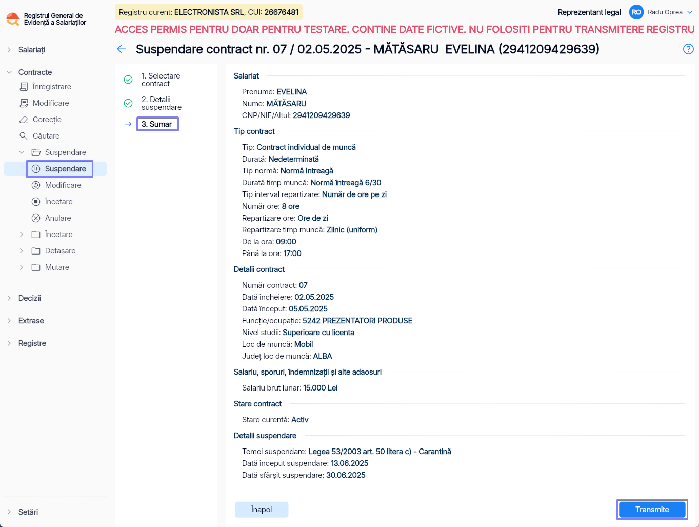 Imagine ilustrativă pași pentru suspendarea contractului unui salariat în Reges Online - Pasul 3