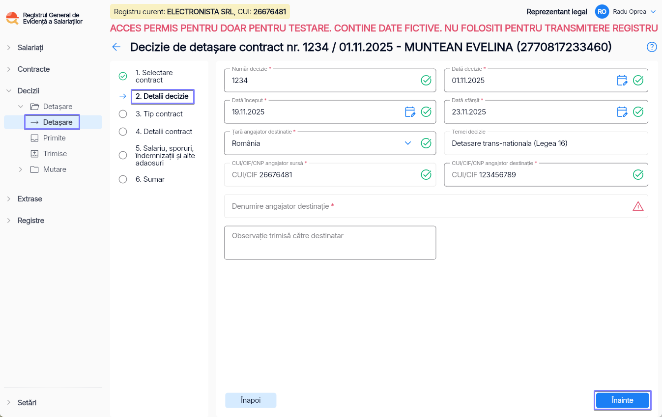 Imagine ilustrativă pași pentru trimiterea deciziilor de detașare în Reges Online - Pasul 2