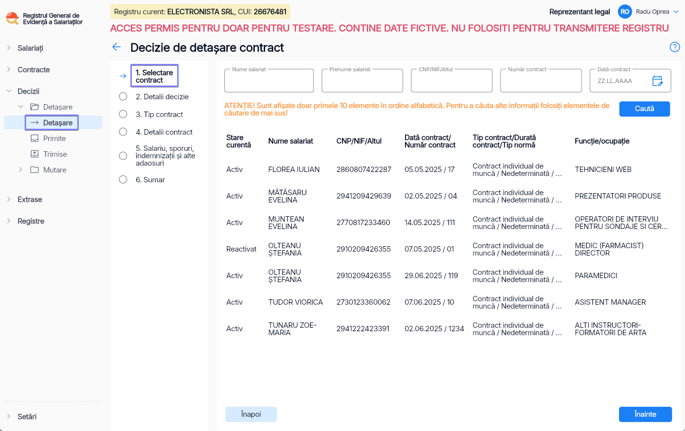 Imagine ilustrativă pași pentru trimiterea deciziilor de detașare în Reges Online - Pasul 1