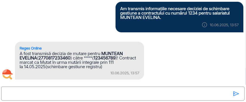 Imagine ilustrativă pași pentru mutarea unui angajat între două structuri de gestiune în Reges Online Pasul 7