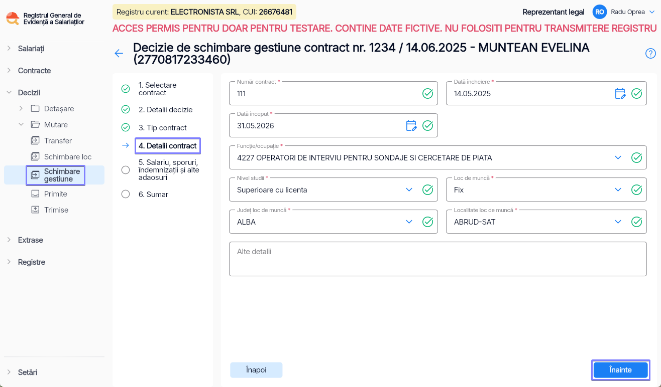 Imagine ilustrativă pași pentru mutarea unui angajat între două structuri de gestiune în Reges Online Pasul 4