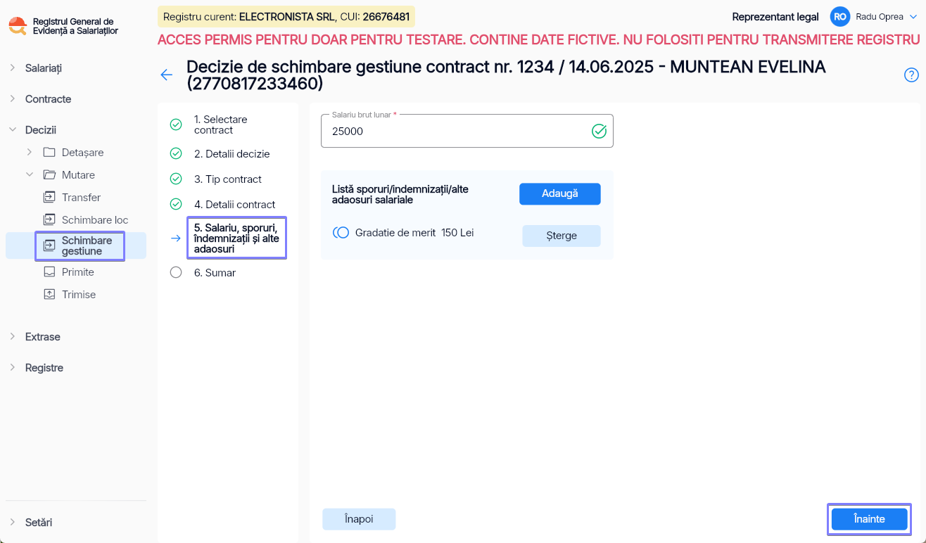 Imagine ilustrativă pași pentru mutarea unui angajat între două structuri de gestiune în Reges Online Pasul 5