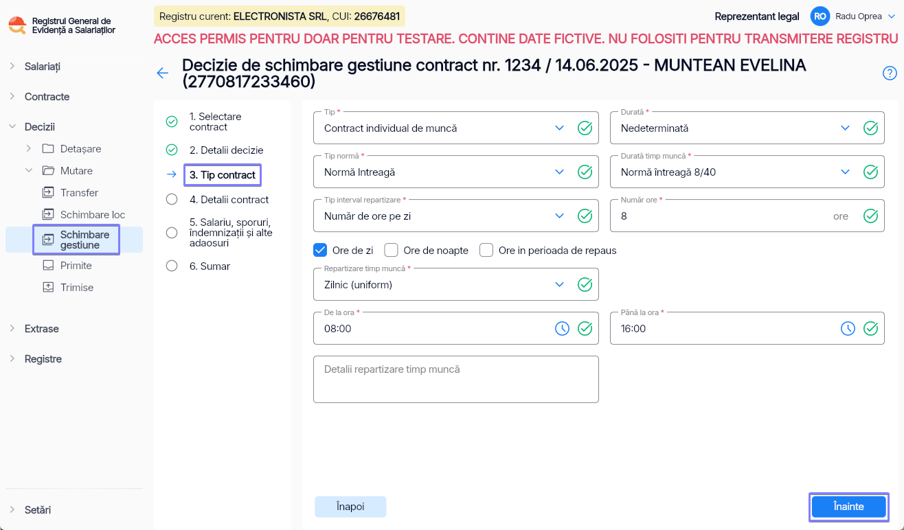 Imagine ilustrativă pași pentru mutarea unui angajat între două structuri de gestiune în Reges Online Pasul 3