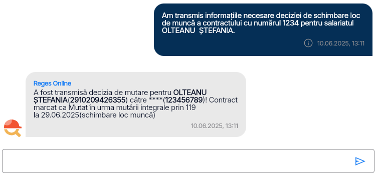 Imagine ilustrativă pași pentru mutarea angajatului într-o altă locație sau punct de lucru în cadrul aceleiași companii în Reges Online Pasul 7