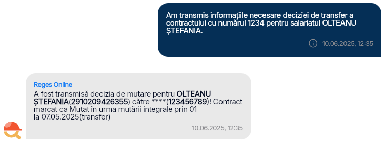 Imagine ilustrativă pași pentru transferarea unui angajat către o altă entitate juridică în Reges Online Pasul 7