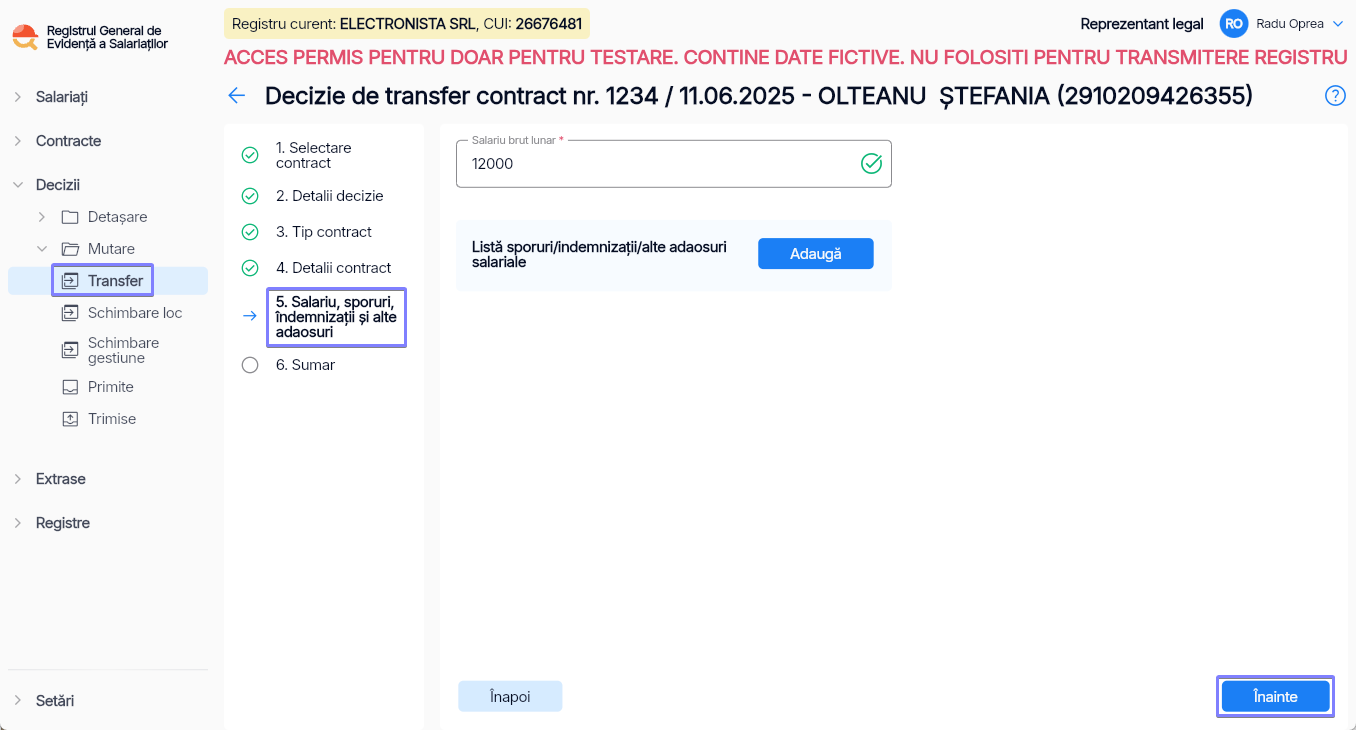 Imagine ilustrativă pași pentru transferarea unui angajat către o altă entitate juridică în Reges Online Pasul 5