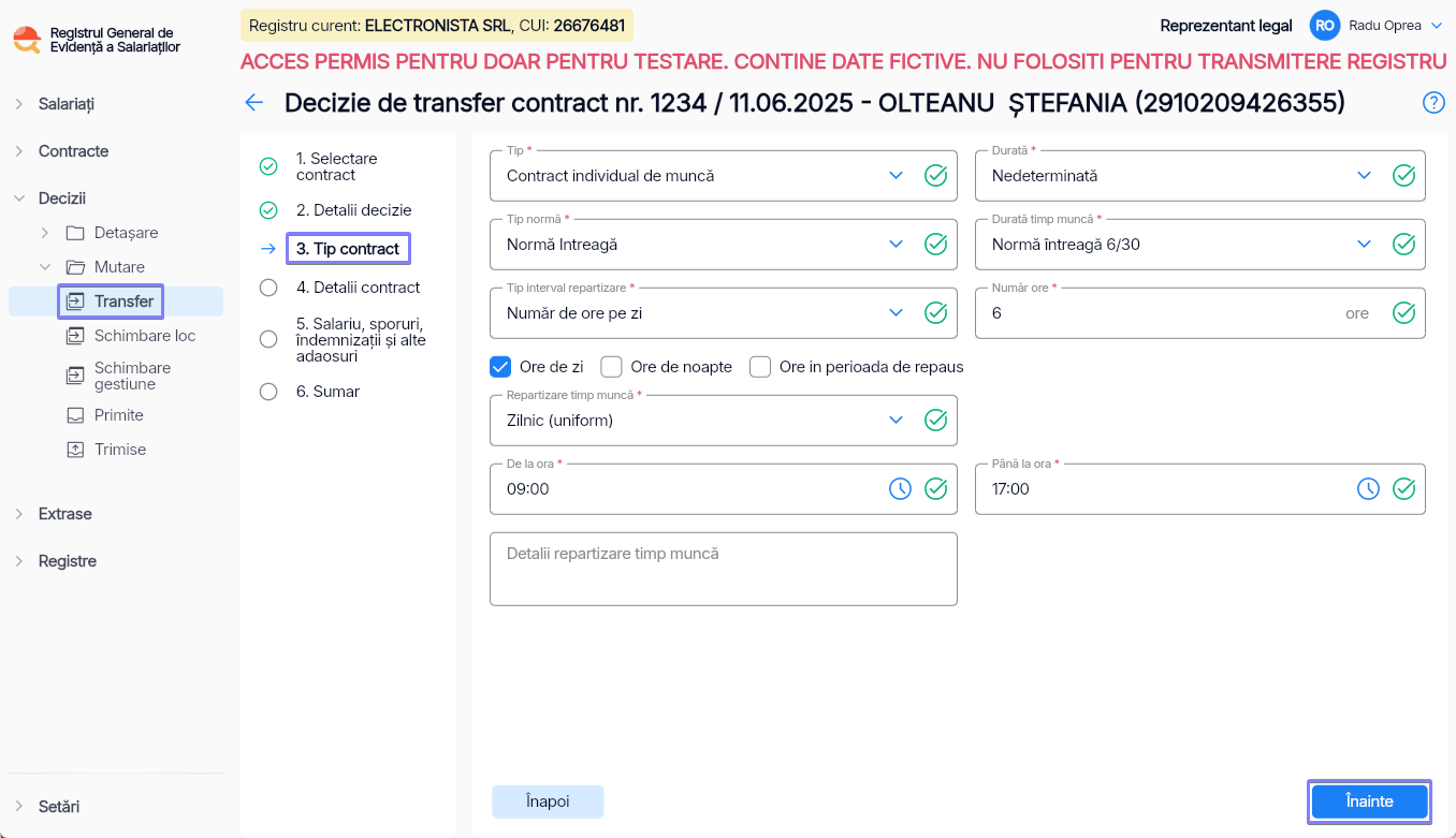 Imagine ilustrativă pași pentru transferarea unui angajat către o altă entitate juridică în Reges Online Pasul 3