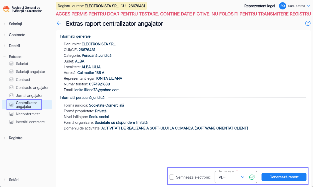 Imagine ilustrativă cu pași pentru generarea unui raport centralizat în Reges Online Pasul 1