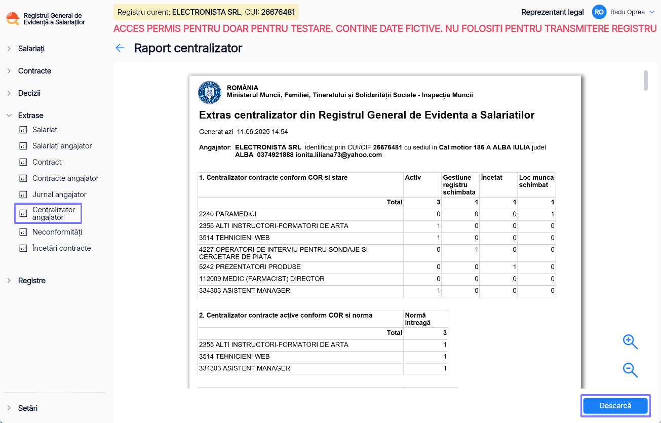 Imagine ilustrativă cu pași pentru generarea unui raport centralizat în Reges Online Pasul 3