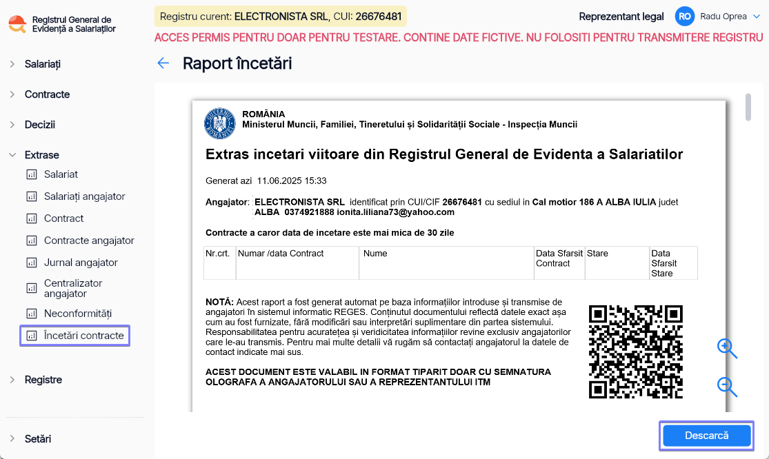 Imagine ilustrativă cu pași pentru generarea unui raport cu contractele care urmează să fie încetate în Reges Online Pasul 3