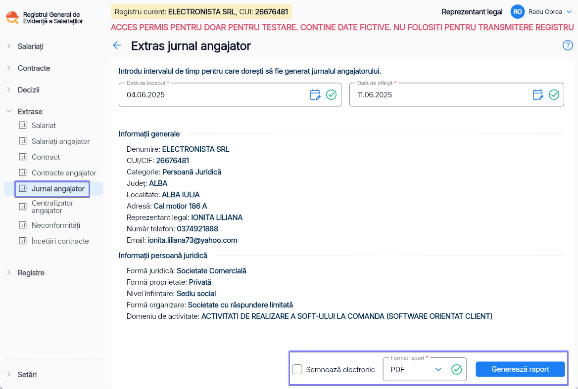 Imagine ilustrativă cu pași pentru generarea unui jurnal de angajator în Reges Online Pasul 1
