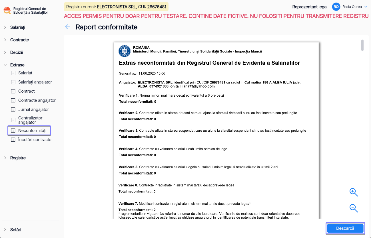 Imagine ilustrativă cu pași pentru generarea unui raport cu neconformitățile identificate în registru în Reges Online Pasul 3