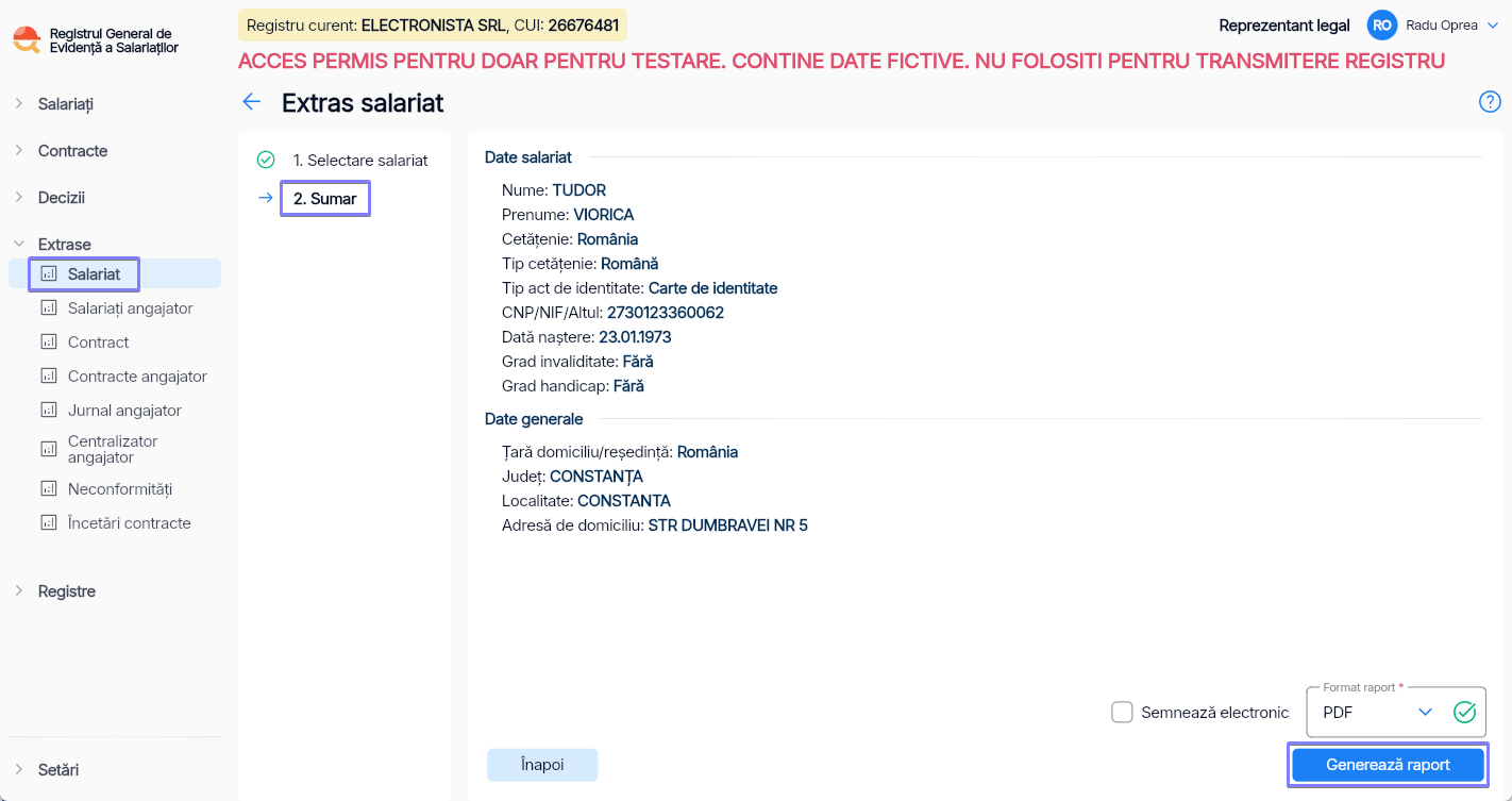 Imagine ilustrativă cu pași pentru generarea unor rapoarte despre salariați în Reges Online Pasul 2