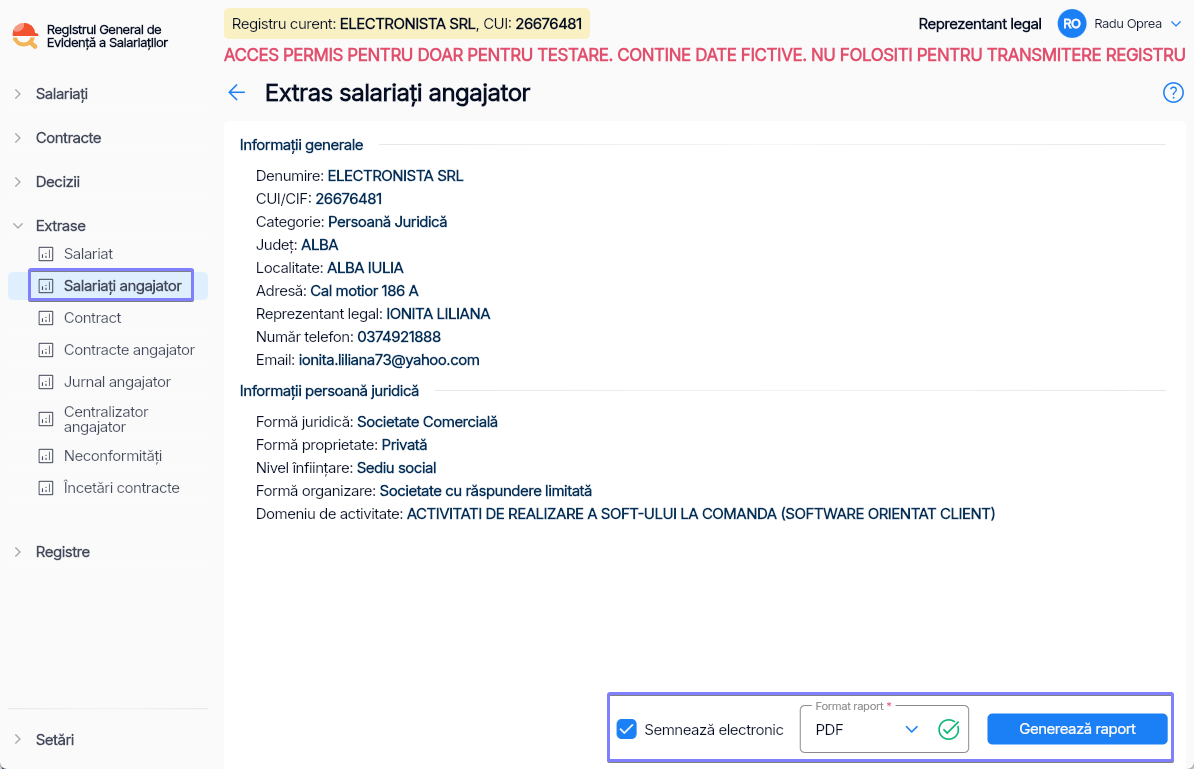 Imagine ilustrativă cu pași pentru generarea unui raport despre salariați în Reges Online Pasul 1