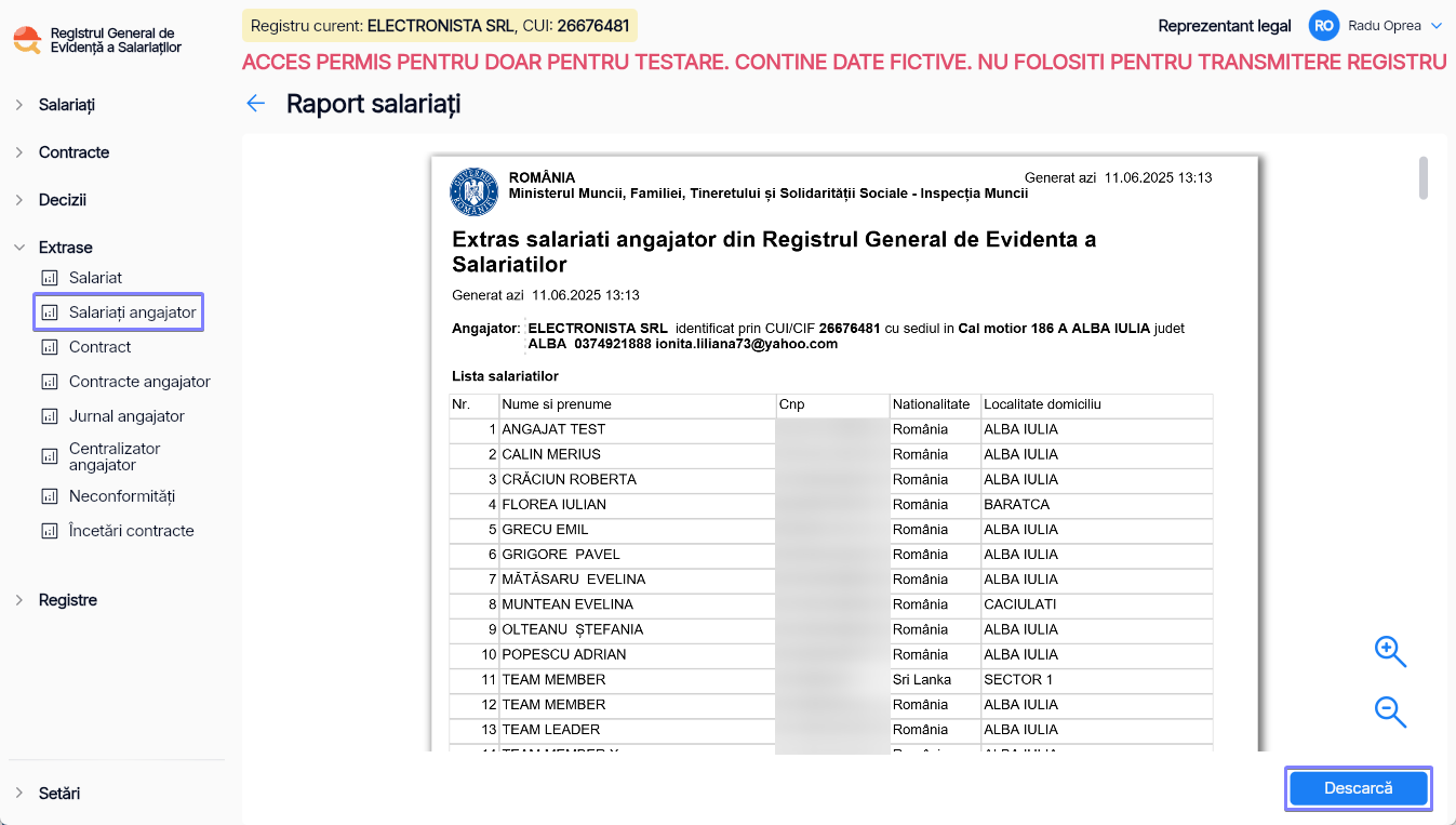 Imagine ilustrativă cu pași pentru generarea unui raport despre salariați în Reges Online Pasul 3