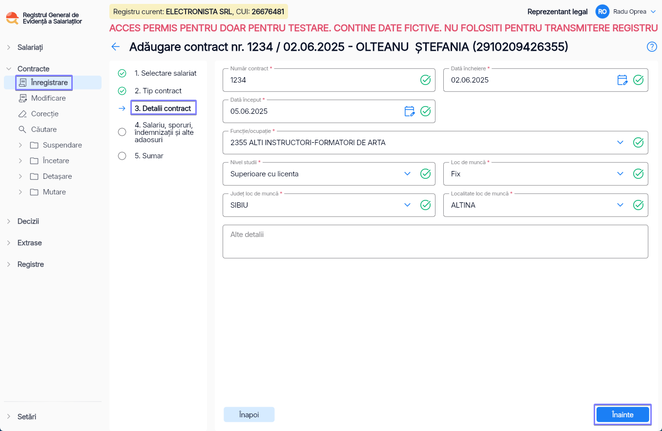 Imagine ilustrativă pași pentru înregistrarea contractului unui salariat în Reges Online - Pasul 3