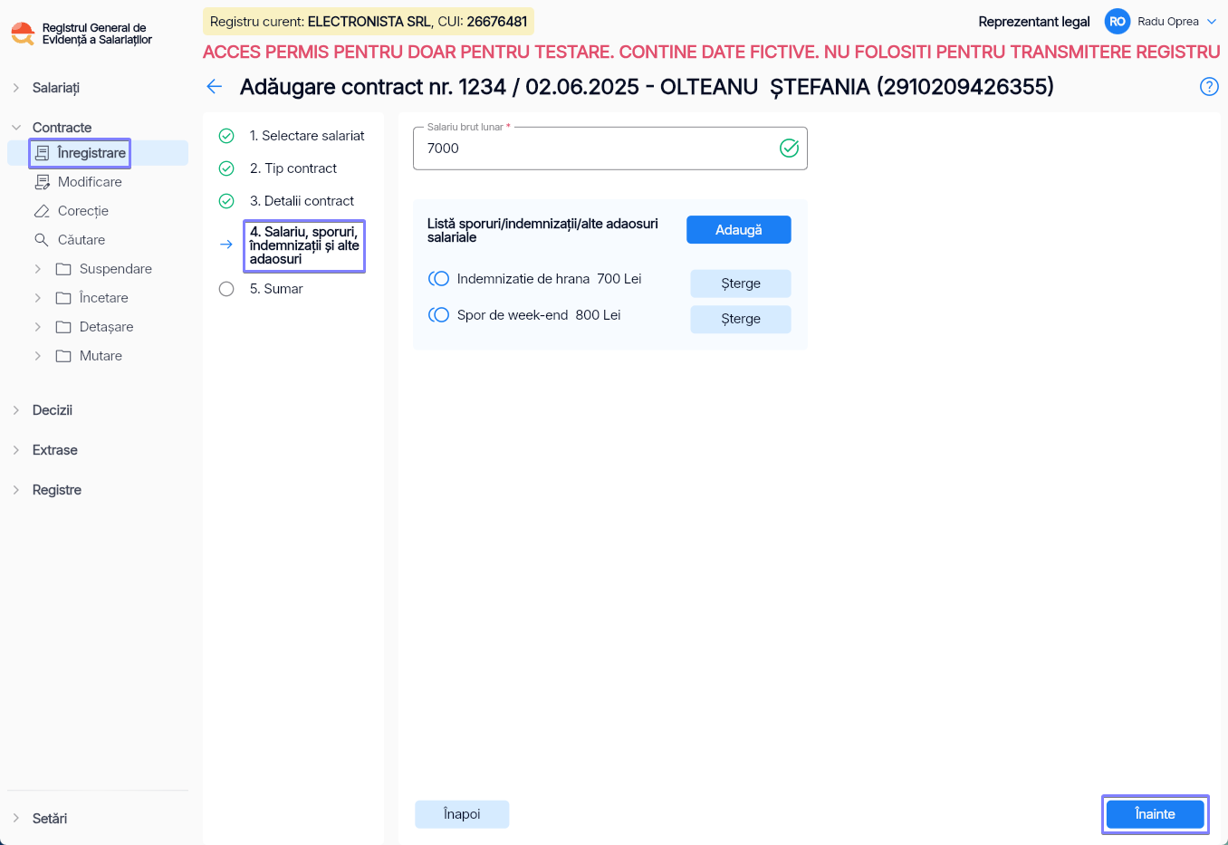 Imagine ilustrativă pași pentru înregistrarea contractului unui salariat în Reges Online - Pasul 4