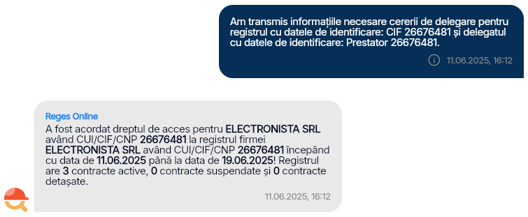Imagine ilustrativă cu pașii pentru delegarea dreptului de acces în Reges Online Pasul 3