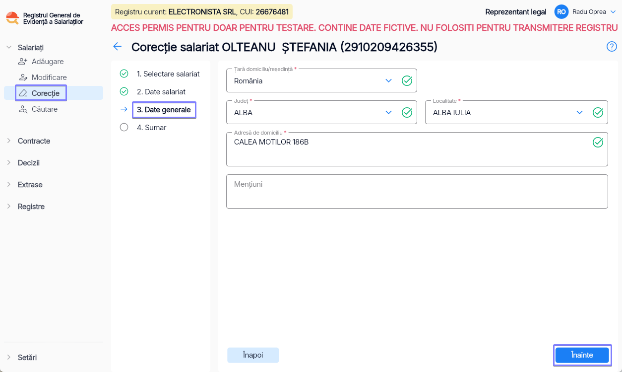 Imagine ilustrativă pași pentru corecția datelor unui salariat în Reges Online - Pasul 3