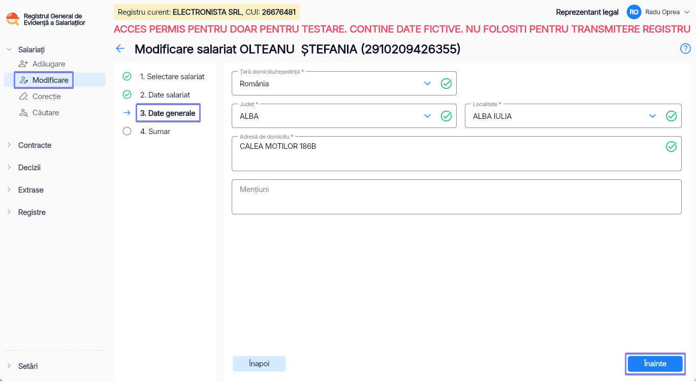 Imagine ilustrativă pași pentru modificarea datelor unui salariat în Reges Online - Pasul 3