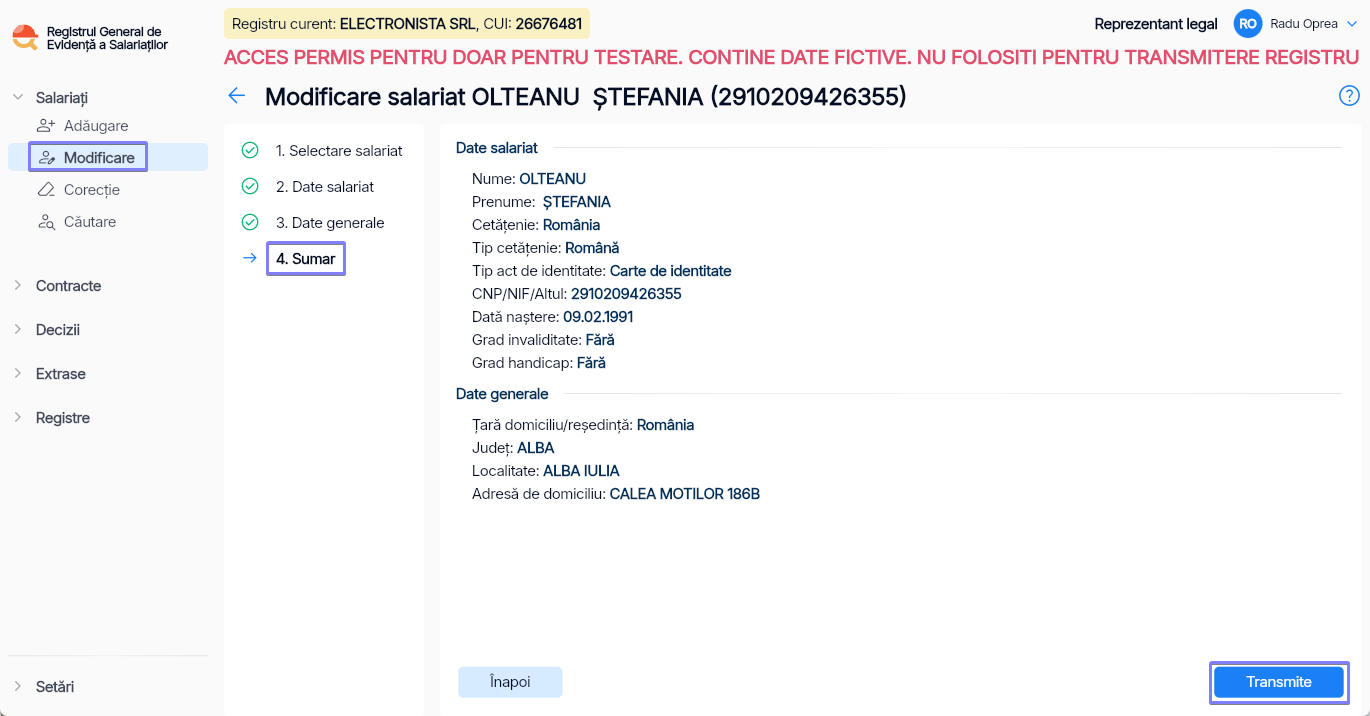 Imagine ilustrativă pași pentru modificarea datelor unui salariat în Reges Online - Pasul 4
