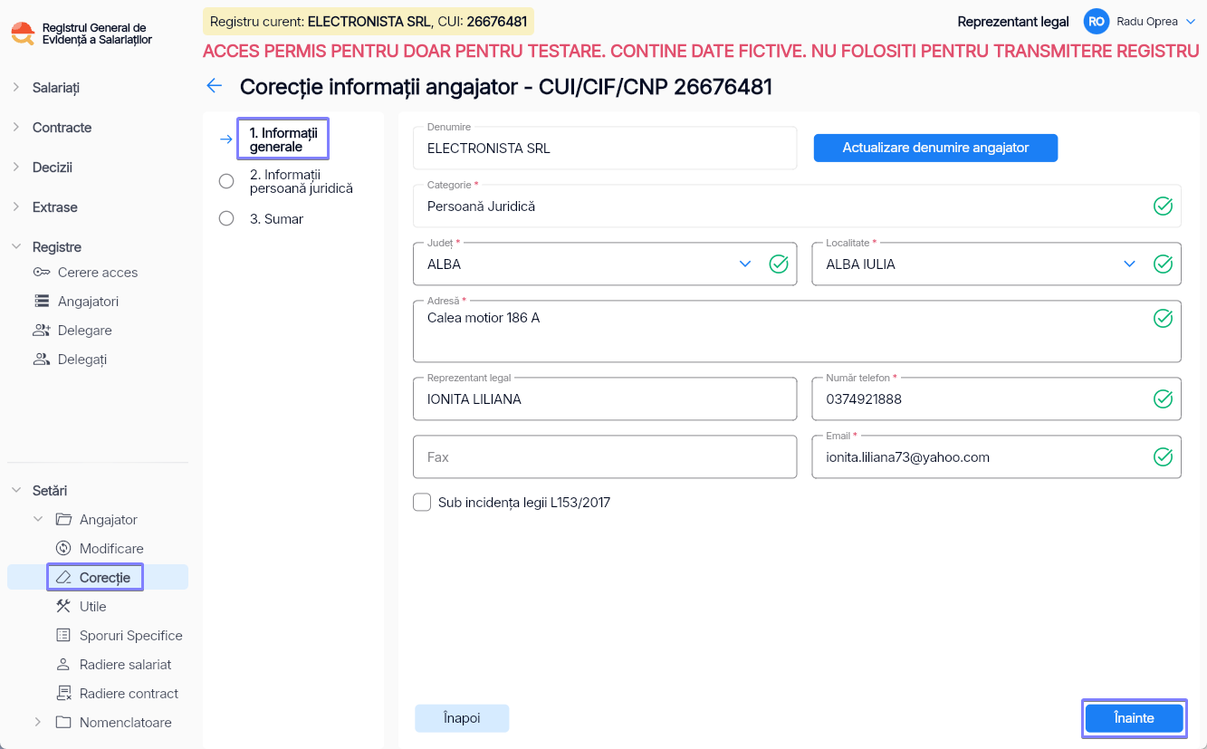 Imagine ilustrativă cu pașii pentru corecția informațiilor despre angajator în Reges Online Pasul 1