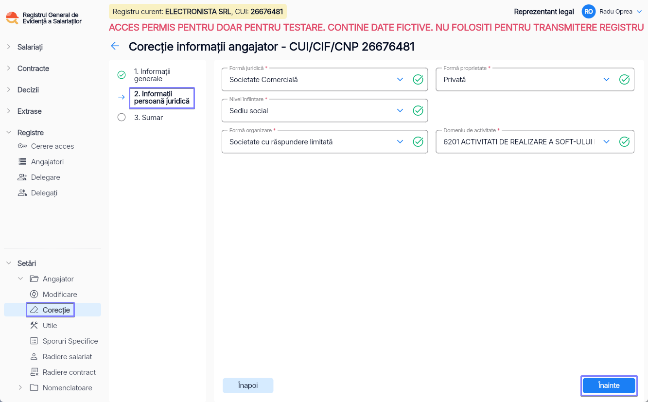 Imagine ilustrativă cu pașii pentru corecția informațiilor despre angajator în Reges Online Pasul 2