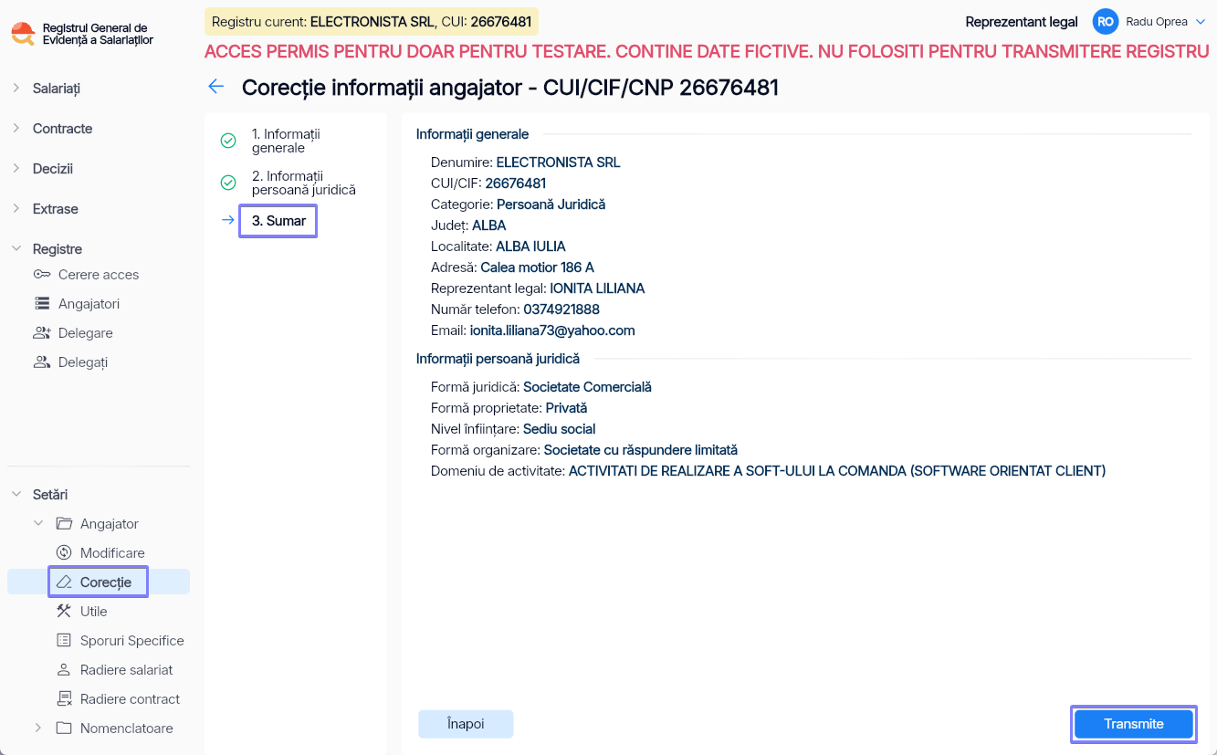 Imagine ilustrativă cu pașii pentru corecția informațiilor despre angajator în Reges Online Pasul 3