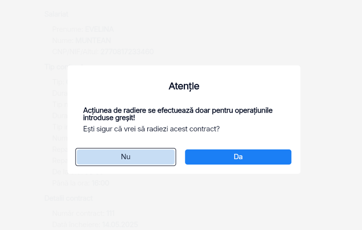 Imagine ilustrativă cu pașii pentru radierea unui contract adăugat din greșeală în Reges Online Pasul 3