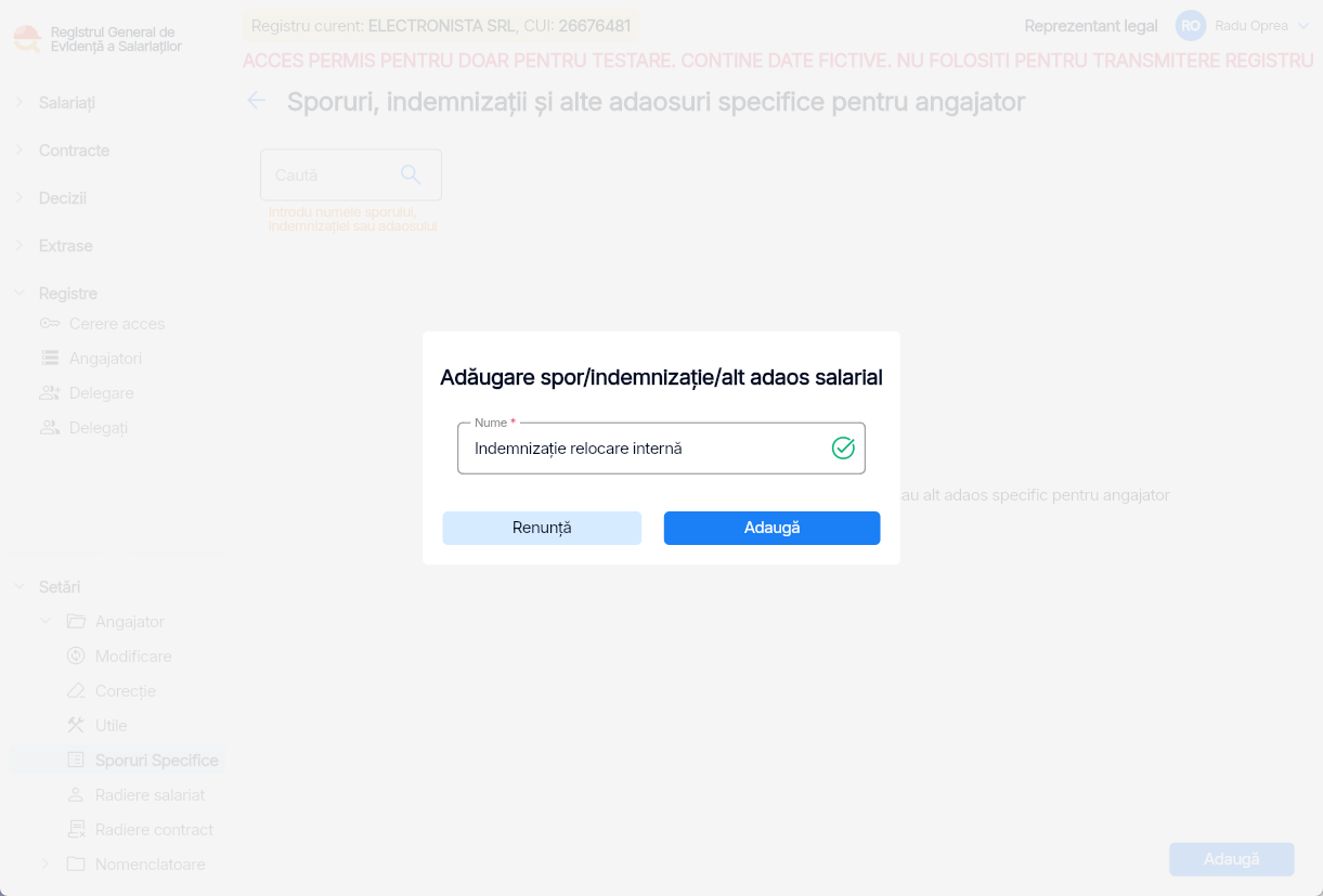 Imagine ilustrativă cu pașii pentru adăugarea unor beneficii salariale care nu există în lista standard în Reges Online Pasul 2