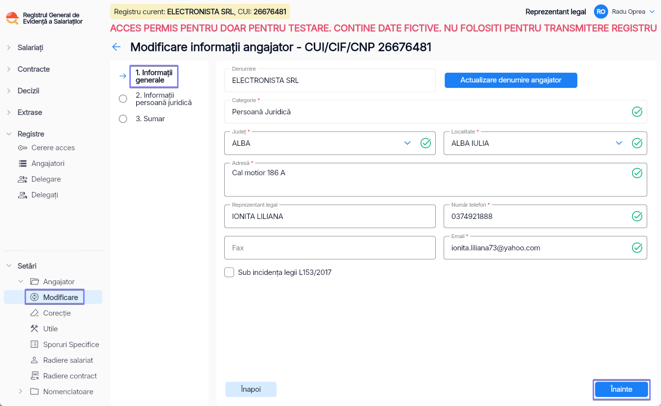 Imagine ilustrativă cu pașii pentru modificarea informațiilor despre angajator în Reges Online Pasul 1